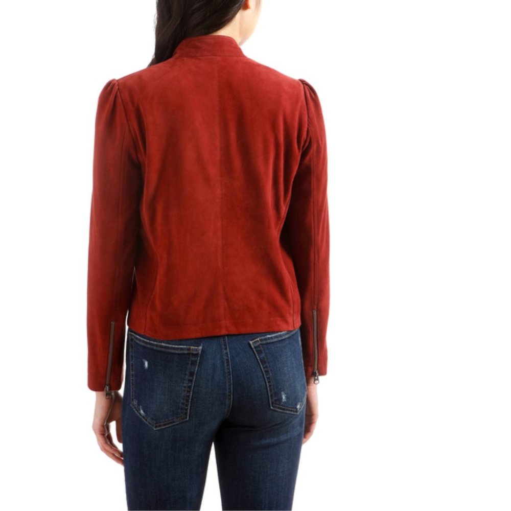 Lucky Brand suede puff sleeve jacket | Red | Size small - Picture 2 of 10